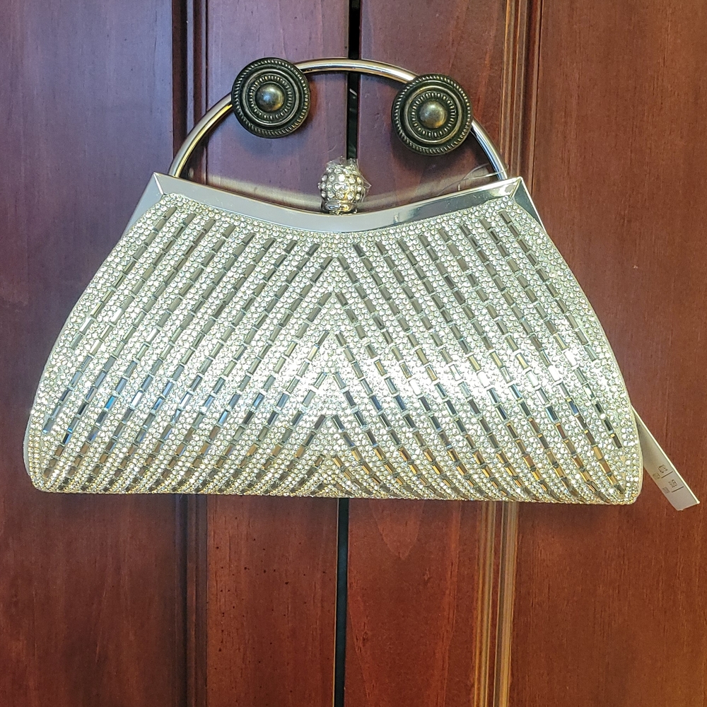 Glamorous Silver Beaded Evening Bag